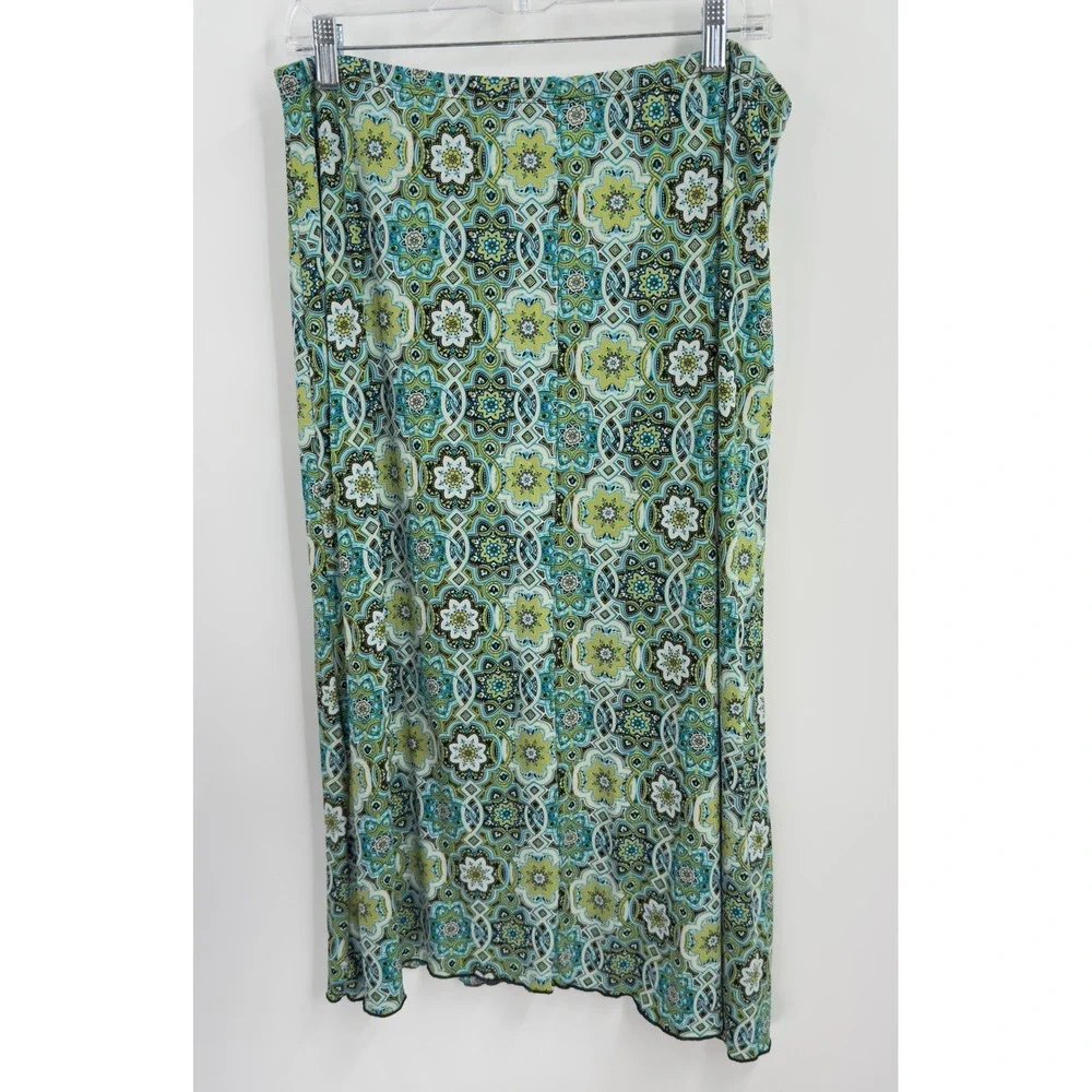 Susan Lawrence Woman‎ 1X Midi Skirt Teal Green Geometric Kaleidoscope 73309 USA